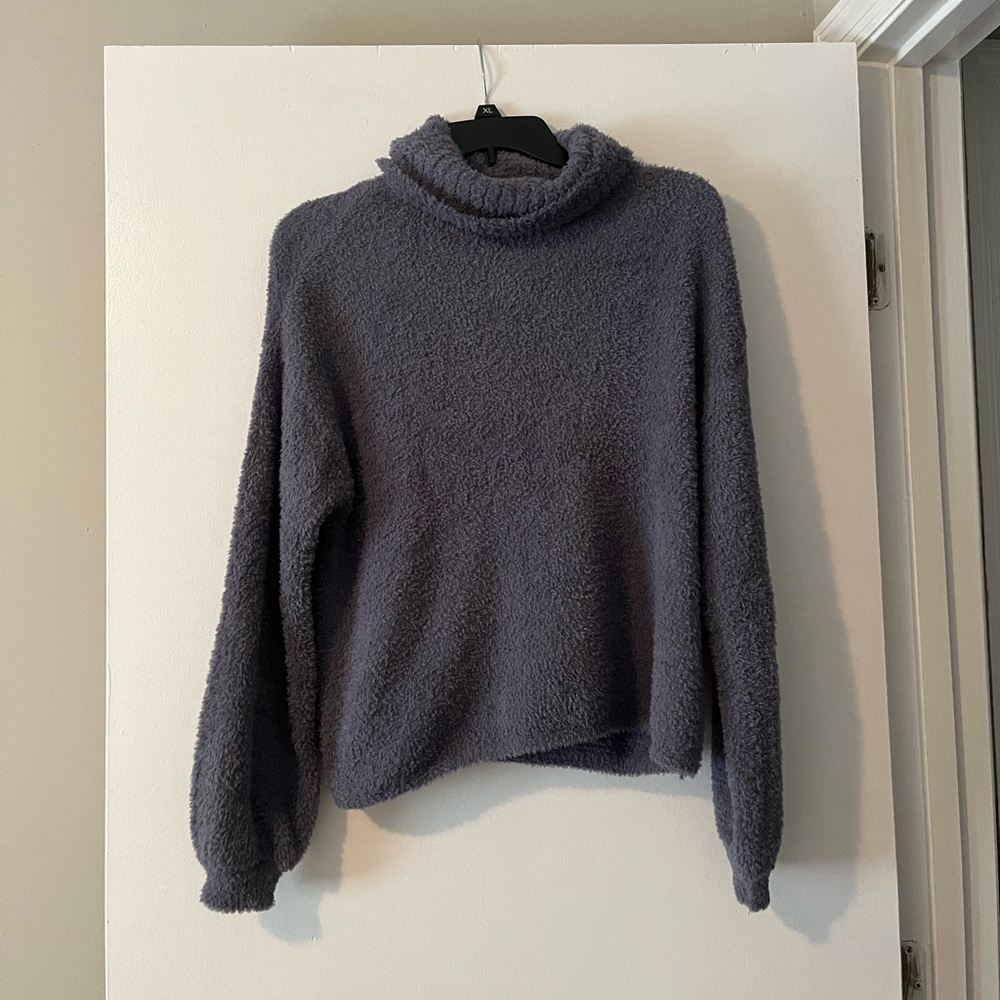 purple, fuzzy turtleneck